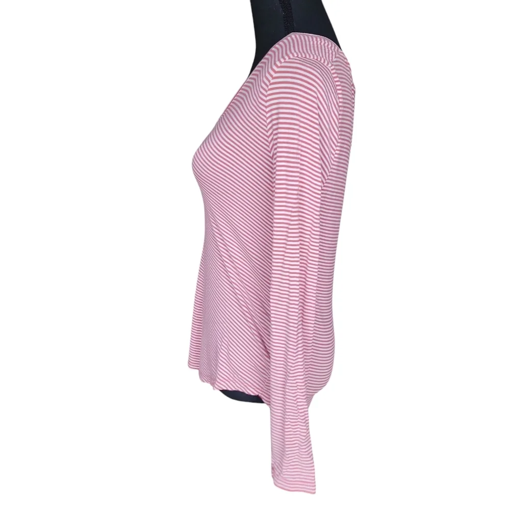 Old Navy Pink and White Stripe Luxe Long Sleeve Tee  Women's Size M - Picture 2 of 8